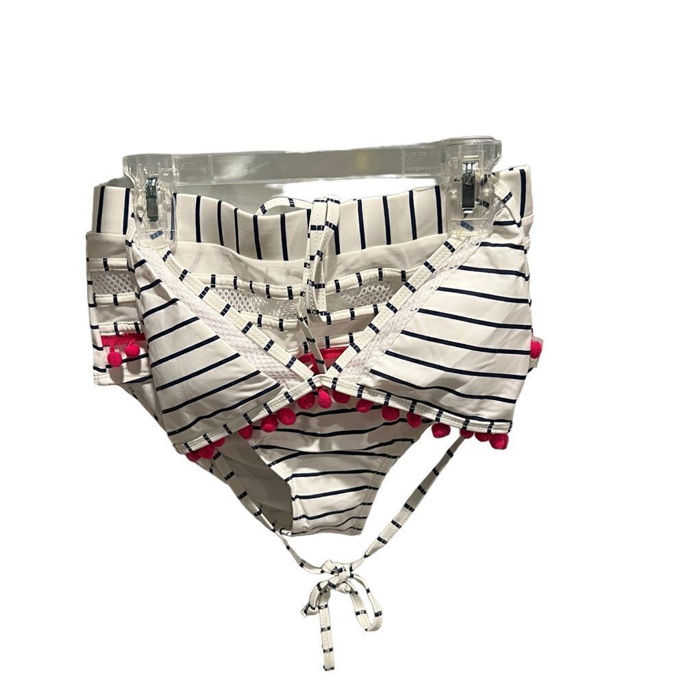 Black and white striped string bikini size medium